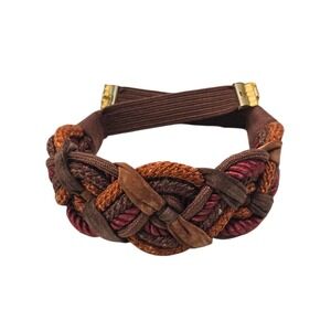 Leather Shop Vintage Braided Cinch Belt Brown Copper Burgundy Elastic Gold Clasp